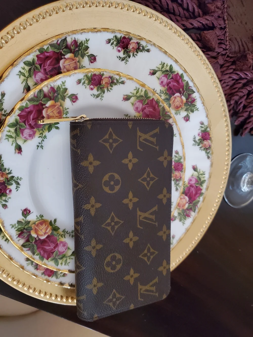 Louis Vuitton Brown Monogram Zip Wallet with Gold-Tone Hardware